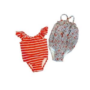 Baby Gap 6-12 Months Swimsuits Red‎ & Blue Crisscross Button Up & Orange Stripes